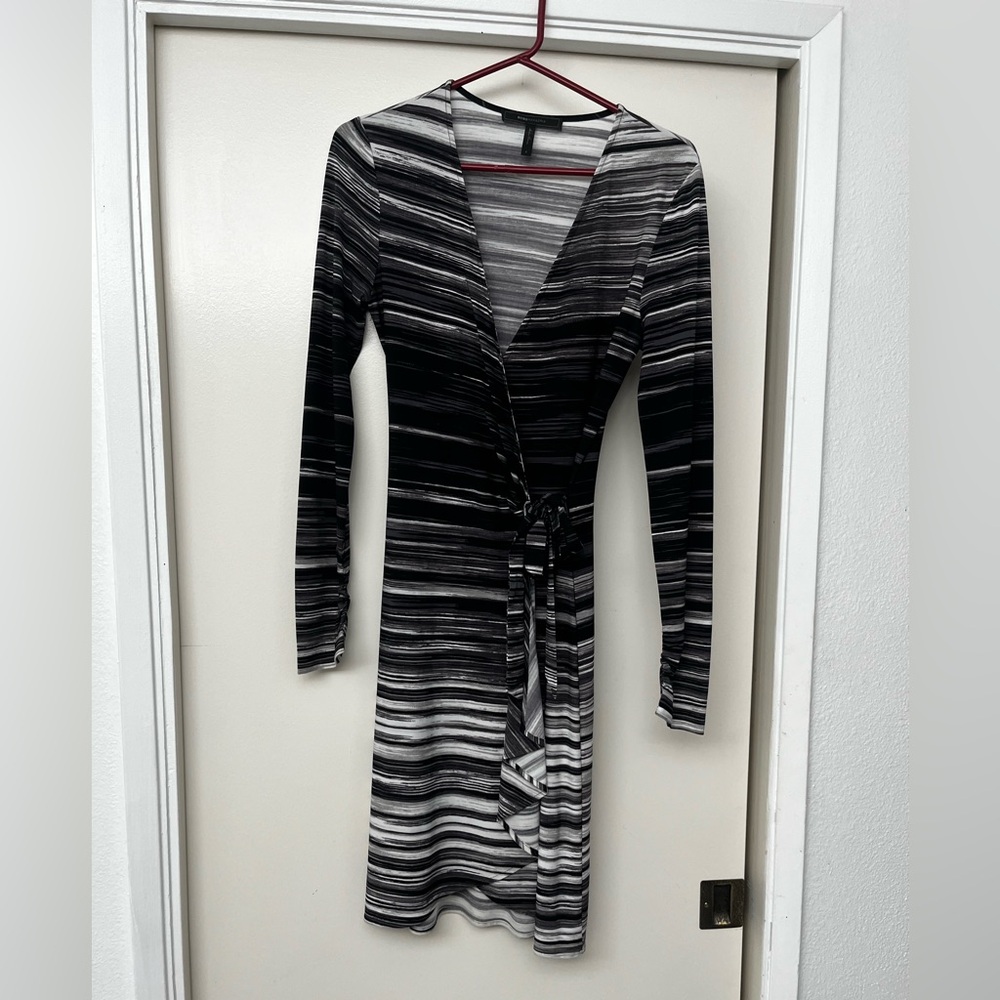 BCBGMaxAzria Monochrome Striped Long Sleeve Dress